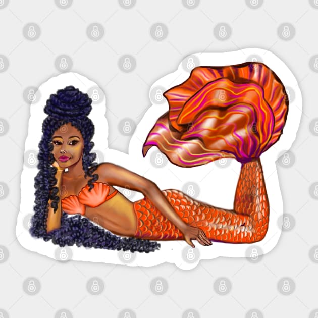 Cute Mermaid with long Afro hair in dreadlocks ocean sea life mermaids Sticker by Artonmytee